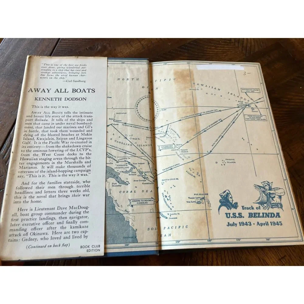 Away All Boats Vintage Book 1954 Hardcover DustJacket Military WWII Pacific VTG‎